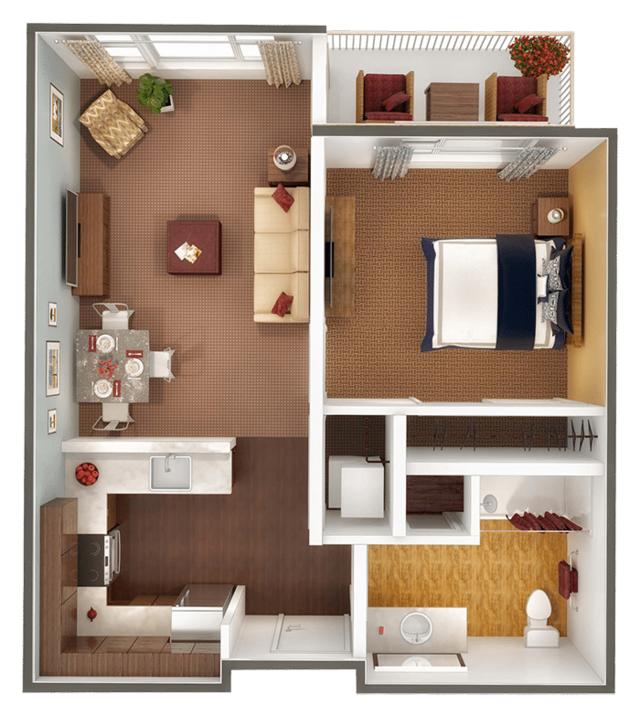 Independent Living 1 Bedroom Standard Balcony