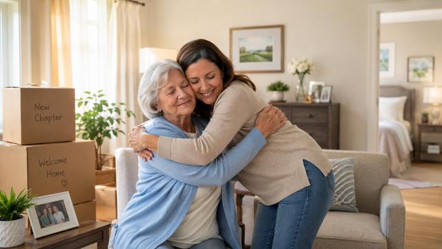 A reassuring hug after move-in